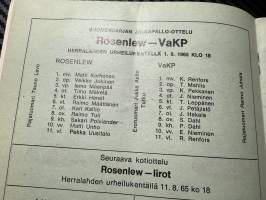 Rosenlewin Urheilijat RU-38, Pori - VaKP Valkeakoski 1.8.1965 -Suomensarja (Suomen sarja / Mestaruussarja)  -jalkapallo käsiohjelma