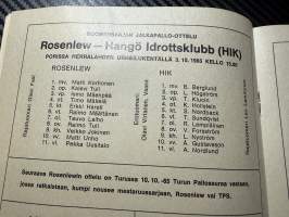 Rosenlewin Urheilijat RU-38, Pori - HIK Hango Idrottsklubb 3.10.1965 -Suomensarja (Suomen sarja / Mestaruussarja)  -jalkapallo käsiohjelma