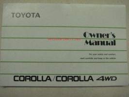 Toyota Corolla 4WD 1989 owner´s manual -käyttöohjekirja englanniksi