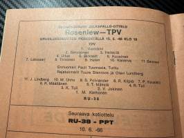 Rosenlewin Urheilijat RU-38, Pori - TPV Tampere 15.5.1966 -Suomensarja (Suomen sarja / Mestaruussarja)  -jalkapallo käsiohjelma