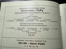 Rosenlewin Urheilijat RU-38, Pori - TuPy Turku 31.7.1966 -Suomensarja (Suomen sarja / Mestaruussarja)  -jalkapallo käsiohjelma
