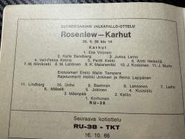 Rosenlewin Urheilijat RU-38, Pori - Karhut Pori 25.9.1966 -Suomensarja (Suomen sarja / Mestaruussarja)  -jalkapallo käsiohjelma