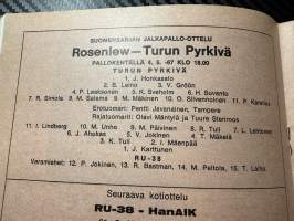 Rosenlewin Urheilijat RU-38, Pori - Turun Pyrkivä Turku 4.5.1967 -Suomensarja (Suomen sarja / Mestaruussarja)  -jalkapallo käsiohjelma