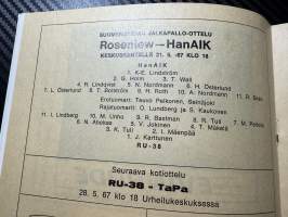 Rosenlewin Urheilijat RU-38, Pori - HanAIK Hanko 21.5.1967 -Suomensarja (Suomen sarja / Mestaruussarja)  -jalkapallo käsiohjelma