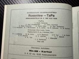 Rosenlewin Urheilijat RU-38, Pori - TaPa Tampere 28.5.1967 -Suomensarja (Suomen sarja / Mestaruussarja)  -jalkapallo käsiohjelma