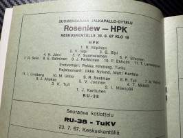 Rosenlewin Urheilijat RU-38, Pori - HPK Hämeenlinna 30.6.1967 -Suomensarja (Suomen sarja / Mestaruussarja)  -jalkapallo käsiohjelma
