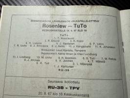 Rosenlewin Urheilijat RU-38, Pori - TuTo Turku 15.8.1967 -Suomensarja (Suomen sarja / Mestaruussarja)  -jalkapallo käsiohjelma