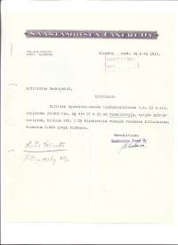 Saastamoisen Faneri Kuopio  1931 - firmalomake ´