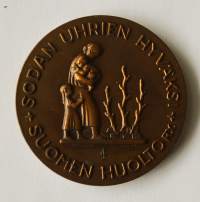 Kansanapu 1942 - 1946  mitali 54 mm/ Sodan uhrien hyväksi Suomen Huolto (  Oskari Jauhiainen ) ,   taidemitali