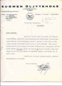 Suomen Öljytehdas Oy E Grönblom Turku 1931  - firmalomake
