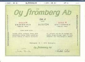 Strömberg Oy    osakekirja, Helsinki 1978  mitätöity