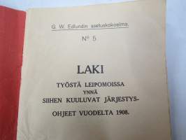 Leipurilaki vuodelta 1908 - Laki työstä leipomoissa ynnä siihen kuuluvat järjestysohjeet