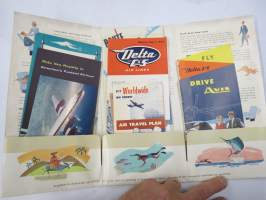 Delta - C&amp;S Air Lines Flight Folio -given to passengers with multiple brochures, various subjects concerning air travel / tourism -lentomatkustajille jaettu kansio
