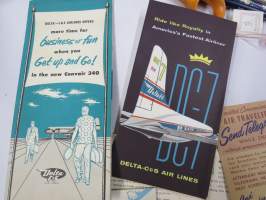 Delta - C&amp;S Air Lines Flight Folio -given to passengers with multiple brochures, various subjects concerning air travel / tourism -lentomatkustajille jaettu kansio