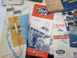 Delta - C&amp;S Air Lines Flight Folio -given to passengers with multiple brochures, various subjects concerning air travel / tourism -lentomatkustajille jaettu kansio