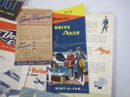Delta - C&amp;S Air Lines Flight Folio -given to passengers with multiple brochures, various subjects concerning air travel / tourism -lentomatkustajille jaettu kansio