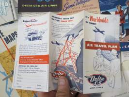 Delta - C&amp;S Air Lines Flight Folio -given to passengers with multiple brochures, various subjects concerning air travel / tourism -lentomatkustajille jaettu kansio