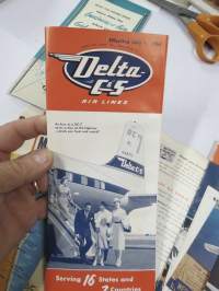 Delta - C&amp;S Air Lines Flight Folio -given to passengers with multiple brochures, various subjects concerning air travel / tourism -lentomatkustajille jaettu kansio