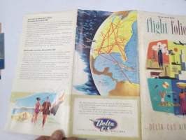 Delta - C&amp;S Air Lines Flight Folio -given to passengers with multiple brochures, various subjects concerning air travel / tourism -lentomatkustajille jaettu kansio