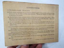 War Ration Book nr 3, Mildred C. Erickson -II MS aikainen amerikkalainen säännöstelykuponkikirjanen, huomaa &quot;Ration Stampien´en&quot; kuvat - tykit, panssarivaunut...
