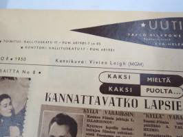 Uutis-Aitta 1950 nr 8, Kansikuva Vivien Leigh - Tuulen Viemää (ensi-ilta tulossa), James Stewart, Härmästä poikia kymmenen, Uutta tähtisatoa Ranskasta, ym.