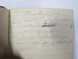 Ins. Kem. W.L. kemian alan saksalaisen insinöörin muistikirja nahanvärjäyksestä ja aineista, ollut 1920 ja 30-luvuilla töissä Hämeenlinna ja Uusikaupunki...