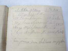 Ins. Kem. W.L. kemian alan saksalaisen insinöörin muistikirja nahanvärjäyksestä ja aineista, ollut 1920 ja 30-luvuilla töissä Hämeenlinna ja Uusikaupunki...