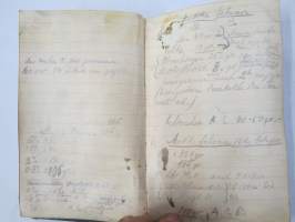 Ins. Kem. W.L. kemian alan saksalaisen insinöörin muistikirja nahanvärjäyksestä ja aineista, ollut 1920 ja 30-luvuilla töissä Hämeenlinna ja Uusikaupunki...