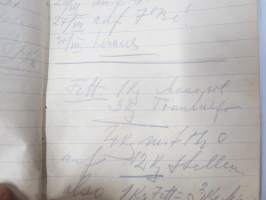 Ins. Kem. W.L. kemian alan saksalaisen insinöörin muistikirja nahanvärjäyksestä ja aineista, ollut 1920 ja 30-luvuilla töissä Hämeenlinna ja Uusikaupunki...