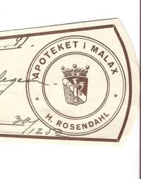 Apoteket i Malax   H Rosendahl Apteekki    , resepti  signatuuri   1952