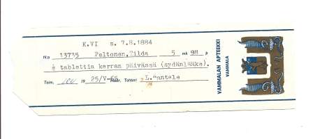 Vammalan  Apteekki  Vammala -     resepti signatuuri  1965