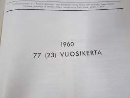 Metsätaloudellinen Aikakauslehti 1960 -sidottu vuosikerta -sisältää runsaasti artikkeleita / kuvia / mainoksia metsätalouden koneista ja laitteista