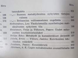 Metsätaloudellinen Aikakauslehti 1959 -sidottu vuosikerta -sisältää runsaasti artikkeleita / kuvia / mainoksia metsätalouden koneista ja laitteista