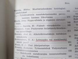Metsätaloudellinen Aikakauslehti 1959 -sidottu vuosikerta -sisältää runsaasti artikkeleita / kuvia / mainoksia metsätalouden koneista ja laitteista