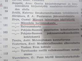 Metsätaloudellinen Aikakauslehti 1959 -sidottu vuosikerta -sisältää runsaasti artikkeleita / kuvia / mainoksia metsätalouden koneista ja laitteista