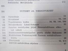 Metsätaloudellinen Aikakauslehti 1959 -sidottu vuosikerta -sisältää runsaasti artikkeleita / kuvia / mainoksia metsätalouden koneista ja laitteista