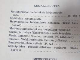 Metsätaloudellinen Aikakauslehti 1959 -sidottu vuosikerta -sisältää runsaasti artikkeleita / kuvia / mainoksia metsätalouden koneista ja laitteista
