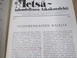 Metsätaloudellinen Aikakauslehti 1958 -sidottu vuosikerta -sisältää runsaasti artikkeleita / kuvia / mainoksia metsätalouden koneista ja laitteista