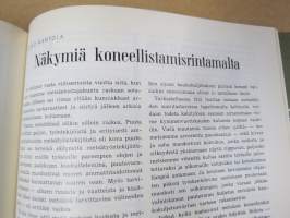 Metsätaloudellinen Aikakauslehti 1958 -sidottu vuosikerta -sisältää runsaasti artikkeleita / kuvia / mainoksia metsätalouden koneista ja laitteista