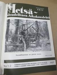 Metsätaloudellinen Aikakauslehti 1957 -sidottu vuosikerta -sisältää runsaasti artikkeleita / kuvia / mainoksia metsätalouden koneista ja laitteista