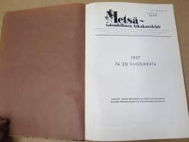 Metsätaloudellinen Aikakauslehti 1957 -sidottu vuosikerta -sisältää runsaasti artikkeleita / kuvia / mainoksia metsätalouden koneista ja laitteista