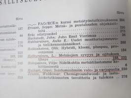 Metsätaloudellinen Aikakauslehti 1957 -sidottu vuosikerta -sisältää runsaasti artikkeleita / kuvia / mainoksia metsätalouden koneista ja laitteista