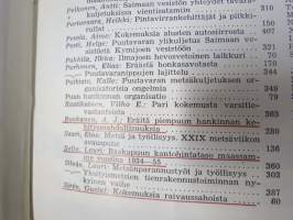 Metsätaloudellinen Aikakauslehti 1957 -sidottu vuosikerta -sisältää runsaasti artikkeleita / kuvia / mainoksia metsätalouden koneista ja laitteista