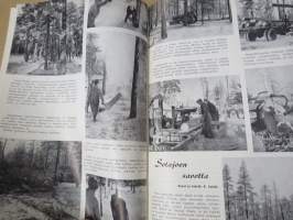 Metsätaloudellinen Aikakauslehti 1957 -sidottu vuosikerta -sisältää runsaasti artikkeleita / kuvia / mainoksia metsätalouden koneista ja laitteista