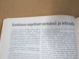 Metsätaloudellinen Aikakauslehti 1957 -sidottu vuosikerta -sisältää runsaasti artikkeleita / kuvia / mainoksia metsätalouden koneista ja laitteista