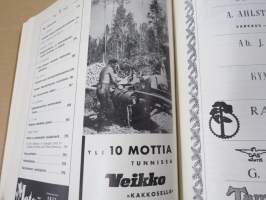 Metsätaloudellinen Aikakauslehti 1957 -sidottu vuosikerta -sisältää runsaasti artikkeleita / kuvia / mainoksia metsätalouden koneista ja laitteista