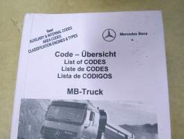 Mercedes-Benz Code - Übersicht / List of Codes MB-Truck, tehtaan koodikirja erilaisille rakenteille / osille / värikoodit ym.