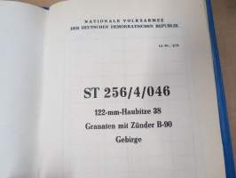 ST 256 (yliviivattu) korvattu 326 14 10 46 122-mm-Haubitze M-38 Granaten mit Zünder B-90 Gebirge - haupitsin käyttämät ammustyypit - ampumataulukot ym.
