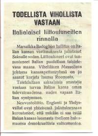 Todellista vihollista vastaan - Italialaiset liittoutuneitten rinnalla -neuvostoliittolainen lentolehtinen, josta tehty postikortti sotilaspostikortti kulkematon