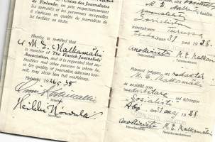 Suomen Sanomalehtimiesten liitto / Sosialistin toimitus   kuvallinen toimittajakortti 1938
